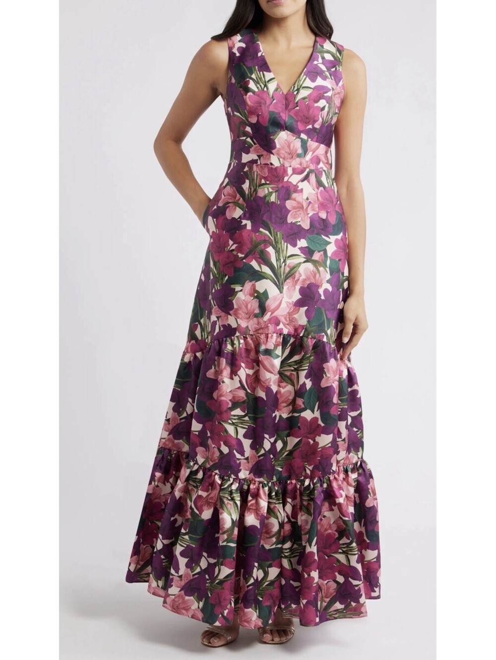 New Sachin Babi Rori Floral Sleeveless Mikado Gown Size 6 $995